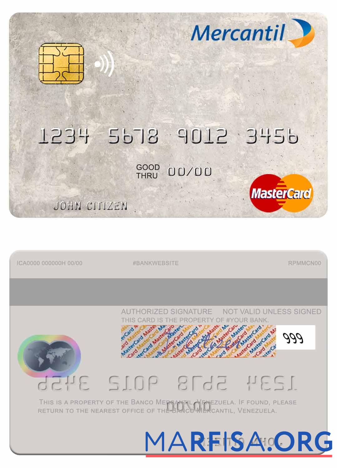 Realistic Venezuela Banco Mercantil mastercard example